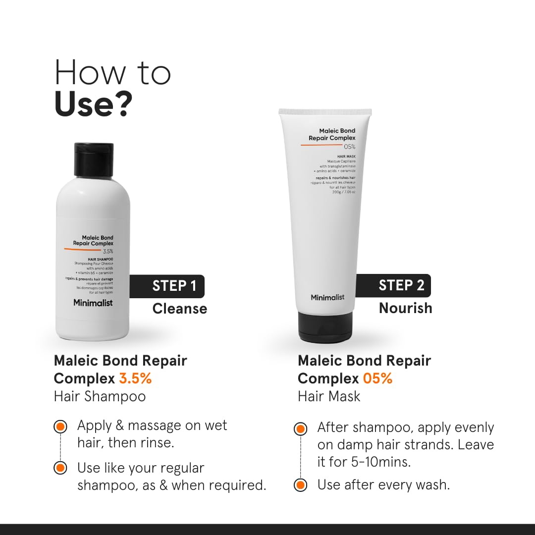 Minimalist Maleic Bond Repair Complex Shampoo & Conditioner Combo (Hair Shampoo & Mask) | Hair Care Kit | For Damaged, Dull and Dry Hair | For Women & Men