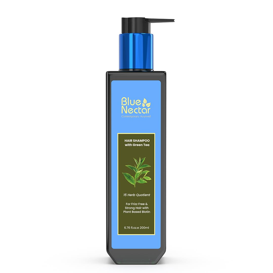 Blue Nectar Anti Frizz Hair Shampoo for Dry & Frizzy Hair | Plant Based Biotin Shampoo for Hair Growth for Women & Men | Shampoo for Oily Scalp & Dry Scalp (15 herbs, 200ml)