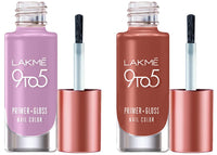 LAKMÉ 9To5 Primer + Glossy Finish Nail Colour Combo 6 ml (2 Count, Multiple bright colors, Top Coat Included, Strengthens Nails)