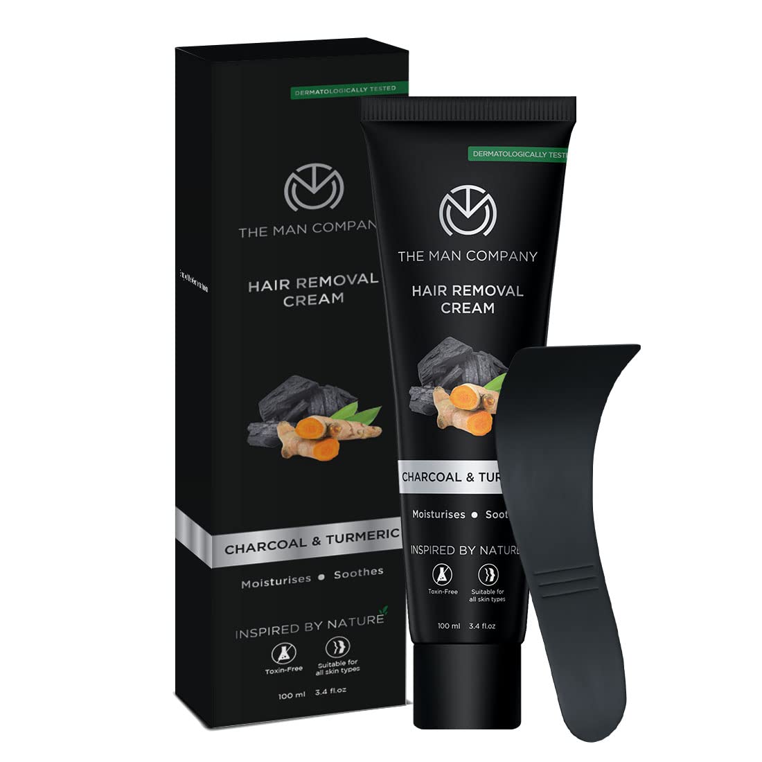 The Man Company Hair Removal Cream for Men | Removes Unwanted Hair in Just 5 Minutes | 24 Hours Hydration | Enriched with Charcoal & Turmeric | Dermatologically Tested | For All Skin Types - 100gm