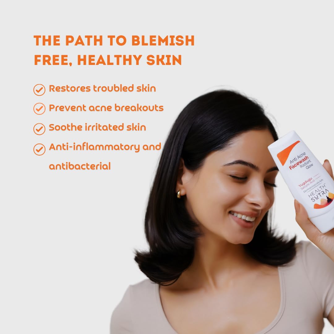 Health Sutra Anti-Acne Face Wash — Face Wash for Acne-Prone Skin with 0.6% Yugdugu & 1.2% Salicylic Acid, Anti-Acne Treatment for Blemish-Free Skin, Non-Comedogenic Formula - 100ml