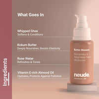 Neude Butter Mousse 50ml Ghee Face Moisturizer Cream for Men & Women with Molecular Ghee Kokum Butter & Almond Oil 24h Hydration Weightless Antioxidant-Rich Deep Moisturizer for Dry & All Skin Types