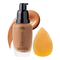 Daily Life Forever52 Ultra Definition Liquid Foundation + Skin-Like Blend Sponge Combo | 24H High Coverage Satin Finish + Seamless Blending Tool | Lightweight, Long-Wear & Ideal for Indian Skin Tones (Dusky__Caramel-04& Makeup Sponge)