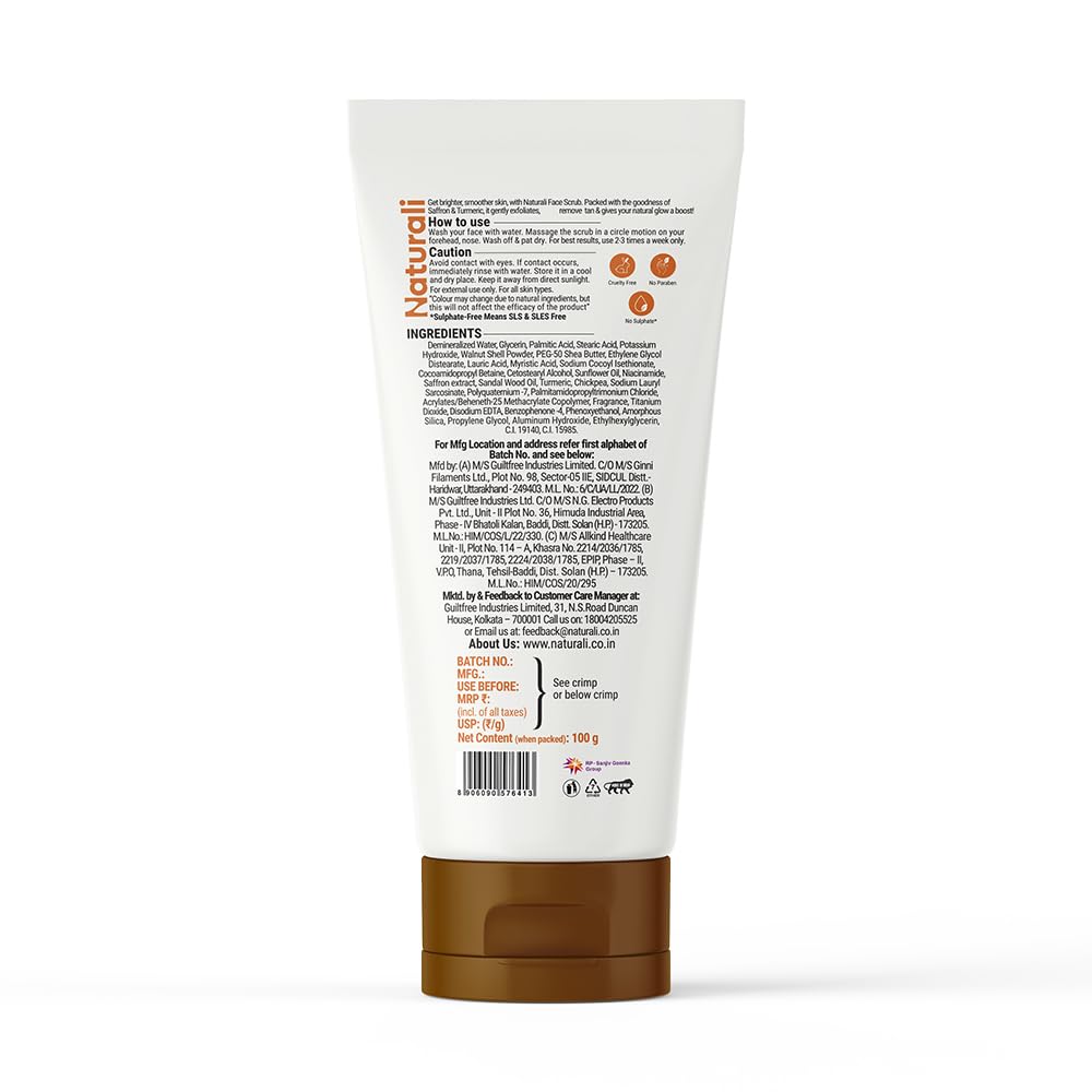 Naturali Ubtan Brightening Face Scrub | With Superfoods Saffron & Turmeric | Exfoliates | Removes Tan | Boosts Skin Glow | Paraben-free | For All Skin Types | 100g