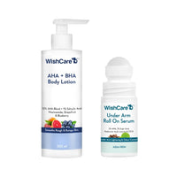 WishCare AHA + BHA Body Lotion For De-tan and Underarm Roll On deo for Men & Women for Skin Brightening & Odour Control Combo (200ml + 50ml)