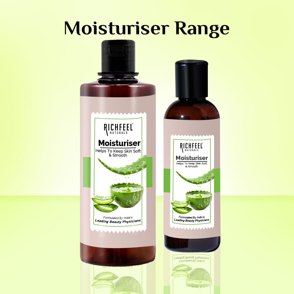 Richfeel Moisturizer Enriched With Aloe Leaf Juice | Lightweight Moisturiser | For Hydrated & Glowing Skin | Non-Sticky, Spreads Easily & Instantly Absorbs | For All Skin Types | 100 ml
