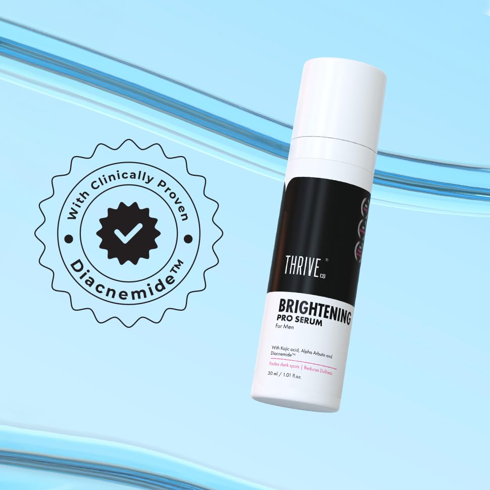ThriveCo Brightening Pro Serum for Men | Kojic acid, Vitamin C & Diacnemide™ | Skin Brightening, Acne Control & Boosts Hydration | Fades dark spots & Reducess Dullness | For All Skin Types | 30ml