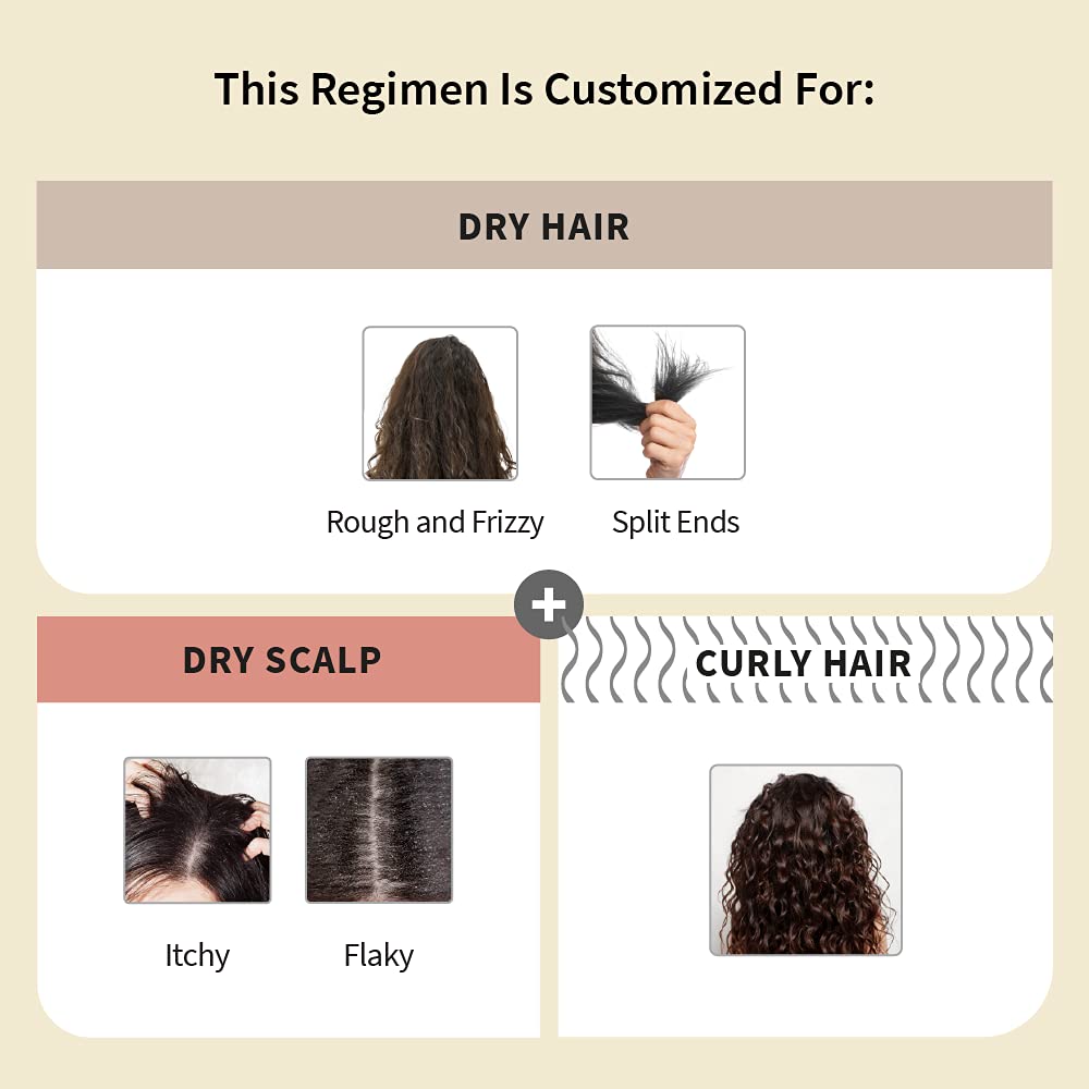 Vedix Customized Hair Fall Control Regimen For Dry Hair/Scalp & Curly Hair - 3 Product Kit - Anti Hair Fall Oil Fenugreek + Sesamum - Shampoo For Dry Hair - Vithan Pro Hair Growth Serum - 540 Grams