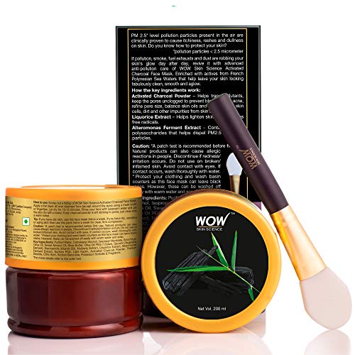 WOW Skin Science Activated Charcoal Face Mask Powder With PM 2.5 Anti-Pollution Shield, No Parabens & Mineral Oil Wash Off Face Mask, 200ml
