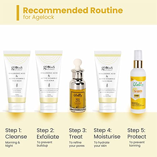 Globus Naturals Hyaluronic Acid & Vitamin C Anti Ageing Face Cream, Enriched with Rose & Glycerine, Skin Lightening & Brightening Formula, 100 ml, Pack Of 5