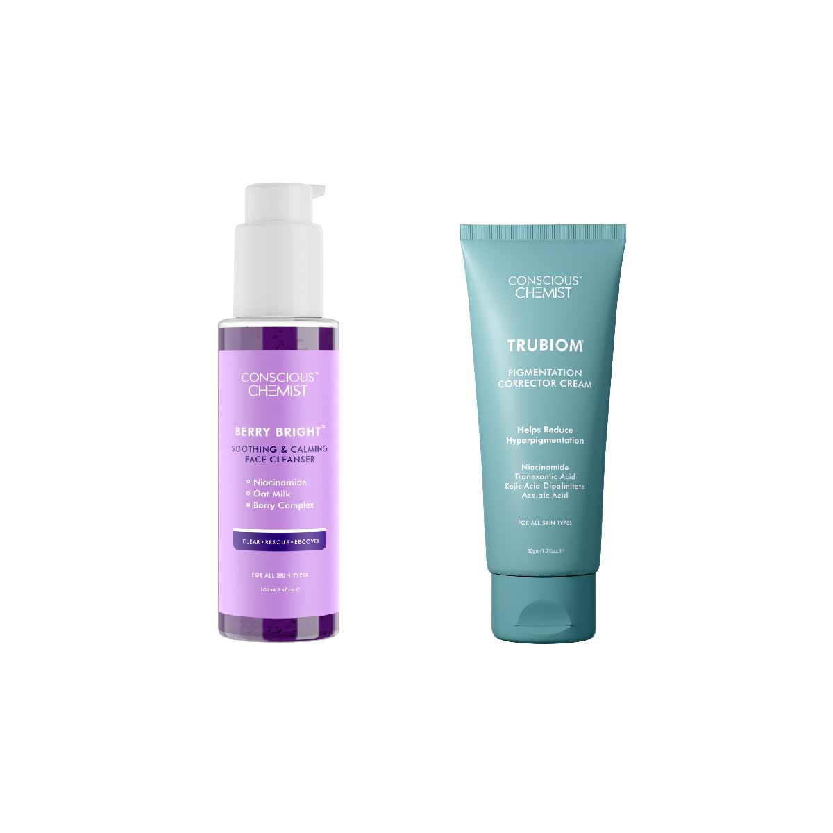 Conscious Chemist® Berry Bright Pore Refining Brightening Face Wash & Pigmentation Corrector Lightweight Gel Cream | Flawless Complexion Combo For Pore Management & Dark Spot Removal | Pack of 2