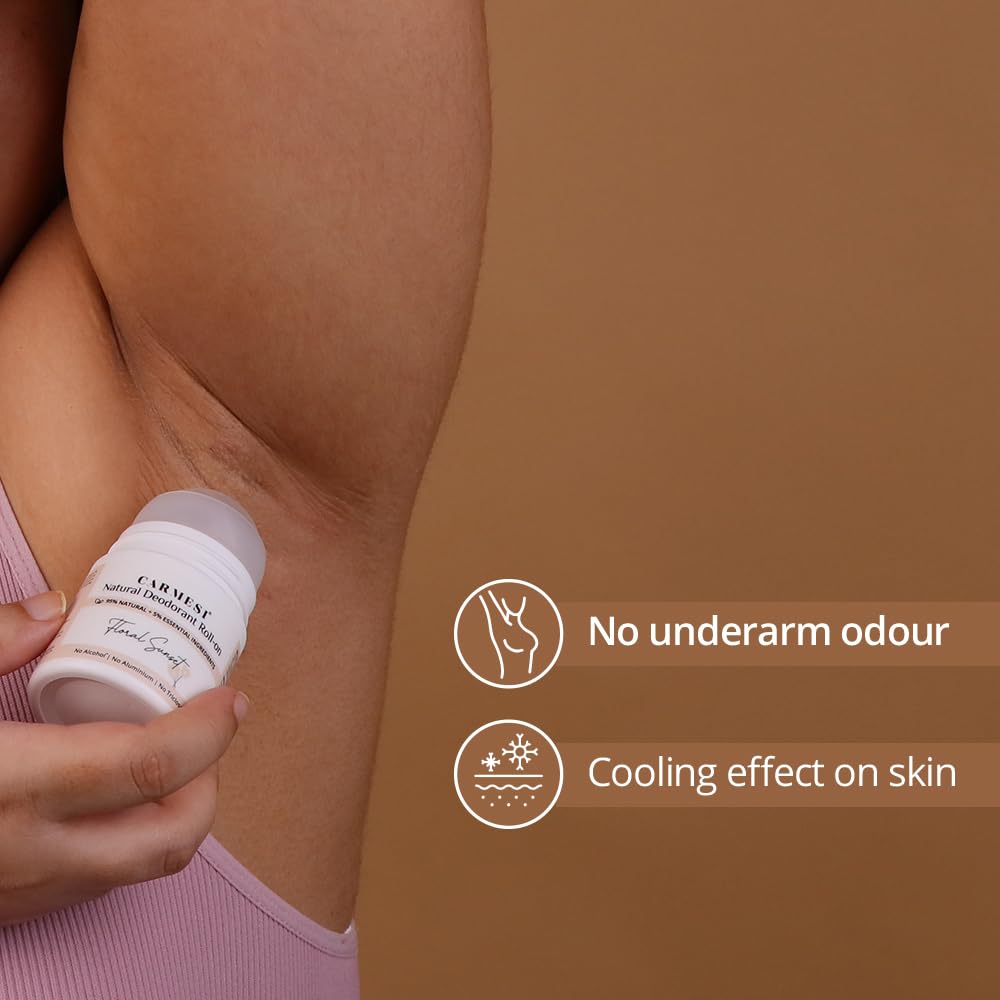 Carmesi Natural UnderArms Roll On Deodorant for Women 50ml and FACES CANADA Strobe Cream - Silver 30ml