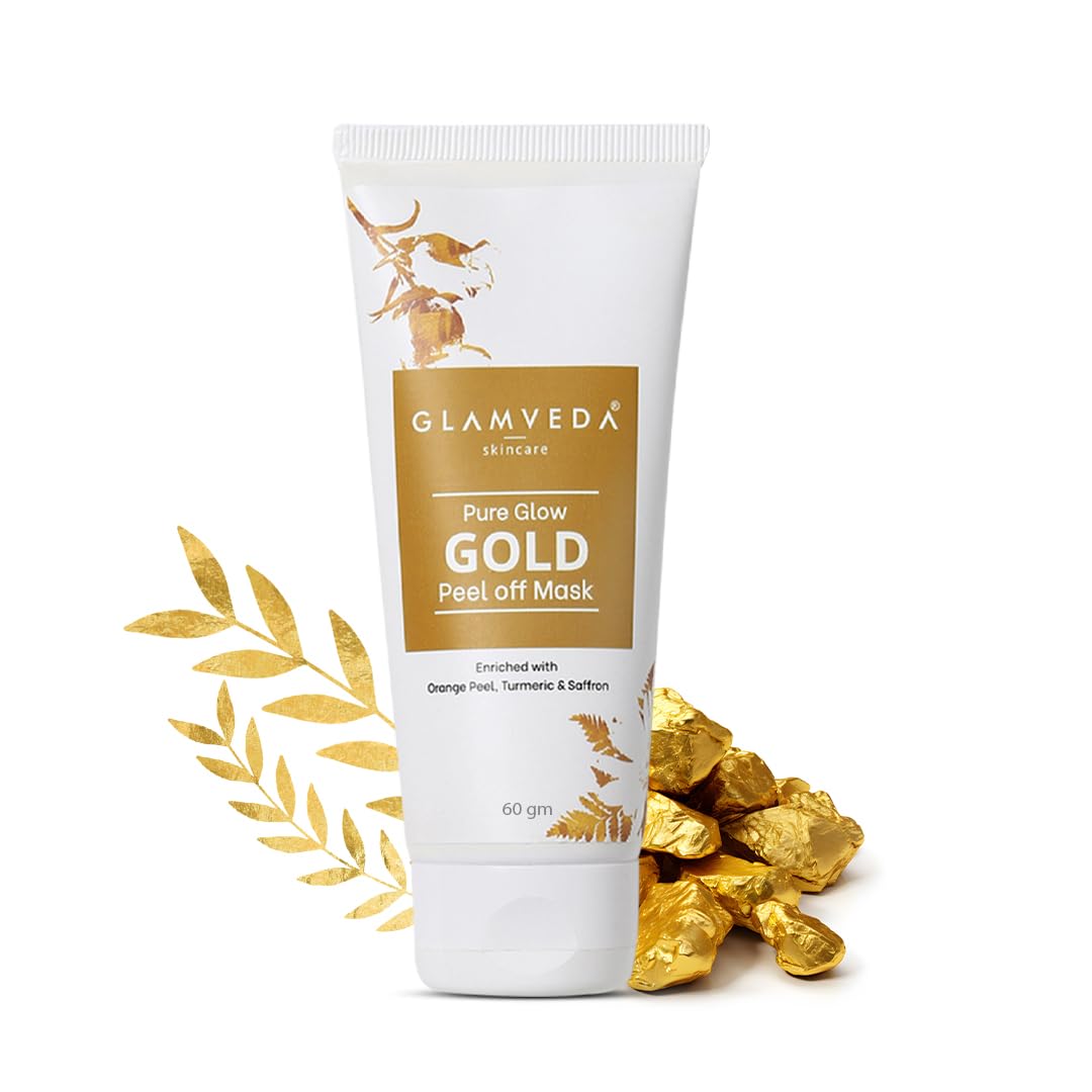 Glamveda Pure Glow Gold Peel Off Mask Enriched With Orange Peel | Anti-ageing & Deep Pore Cleansing | All Skin Types | 60g Pack of 1