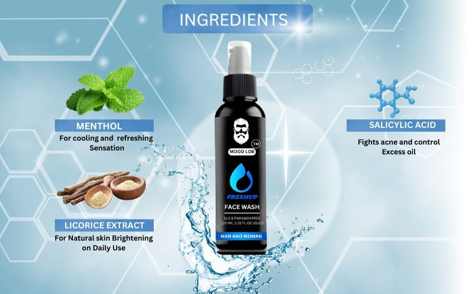 MOOD LOB Face Wash for Men | Fight Acne & Pimples, Brighten Skin, Control Oil & Dirt | Refreshing & Revitalizing Cleanser for Clear, Healthy Skin pack of1 (100ML)