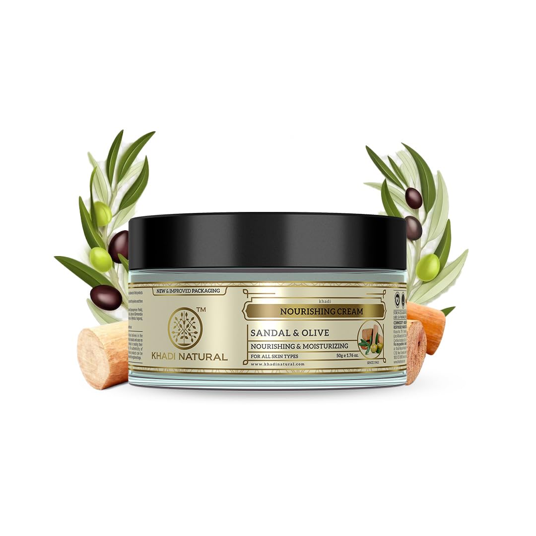 Khadi Natural Ayurvedic Sandal & Olive Face Nourishing Cream with Shea Butter | Deep Hydration & Skin Revitalization | Herbal Formula for a Glowing Skin | 50g