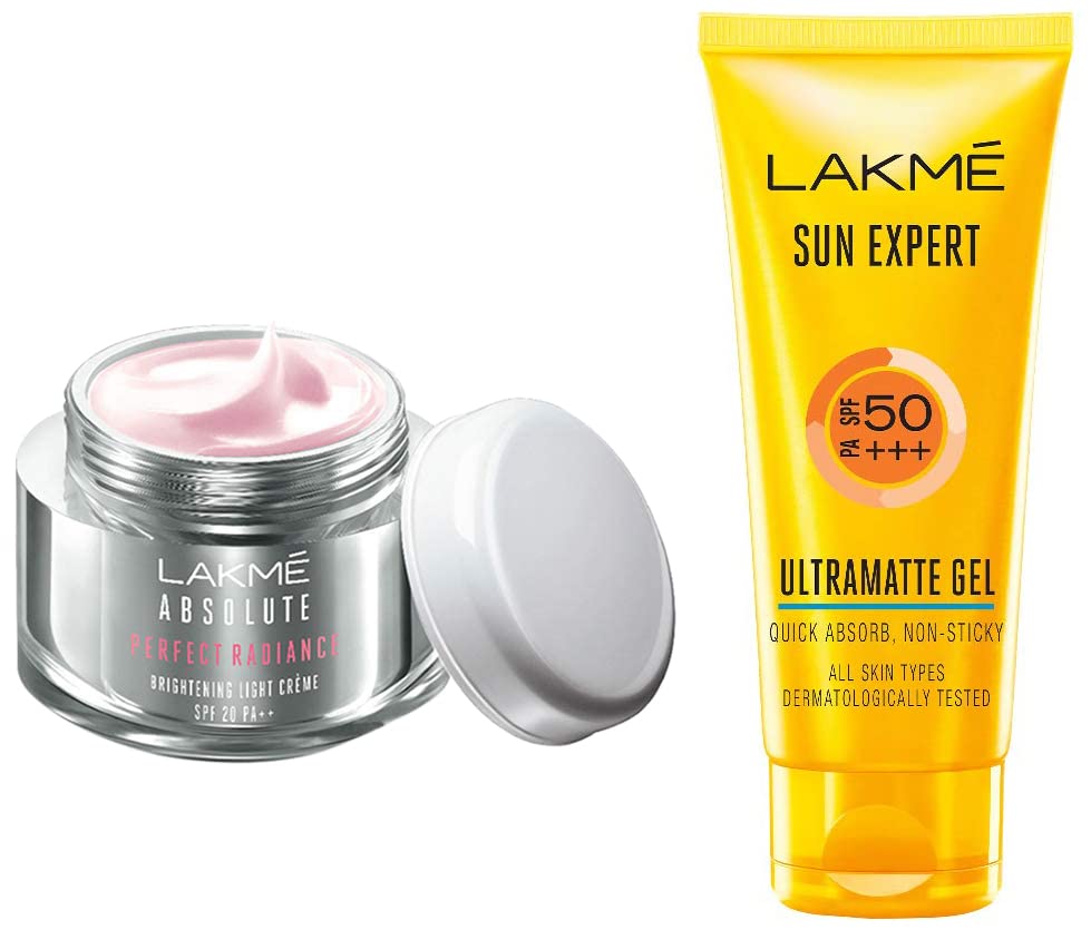 Lakmé Sun Expert Spf 50 Gel, 100 G & Absolute Perfect Radiance Brightening Light Creme for All Skin Type With Niacinamide & Micro Crystals, 50G
