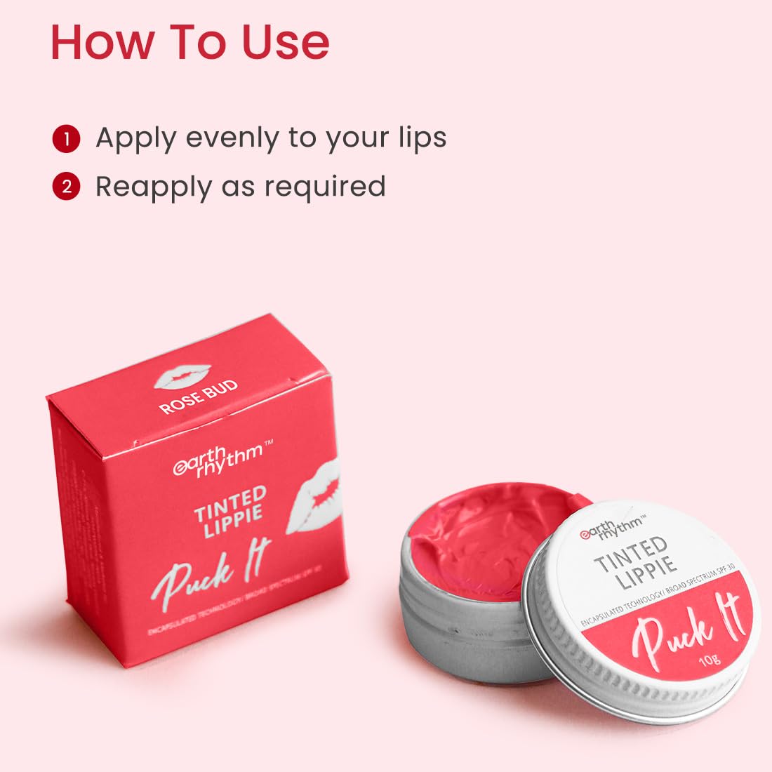 Earth Rhythm Lip and Cheek Tint Tinted Lippies with SPF 30 - Cupid, Blush for Women with Shea Butter & Almond Oil, Chemical & Paraben free - 10 gm