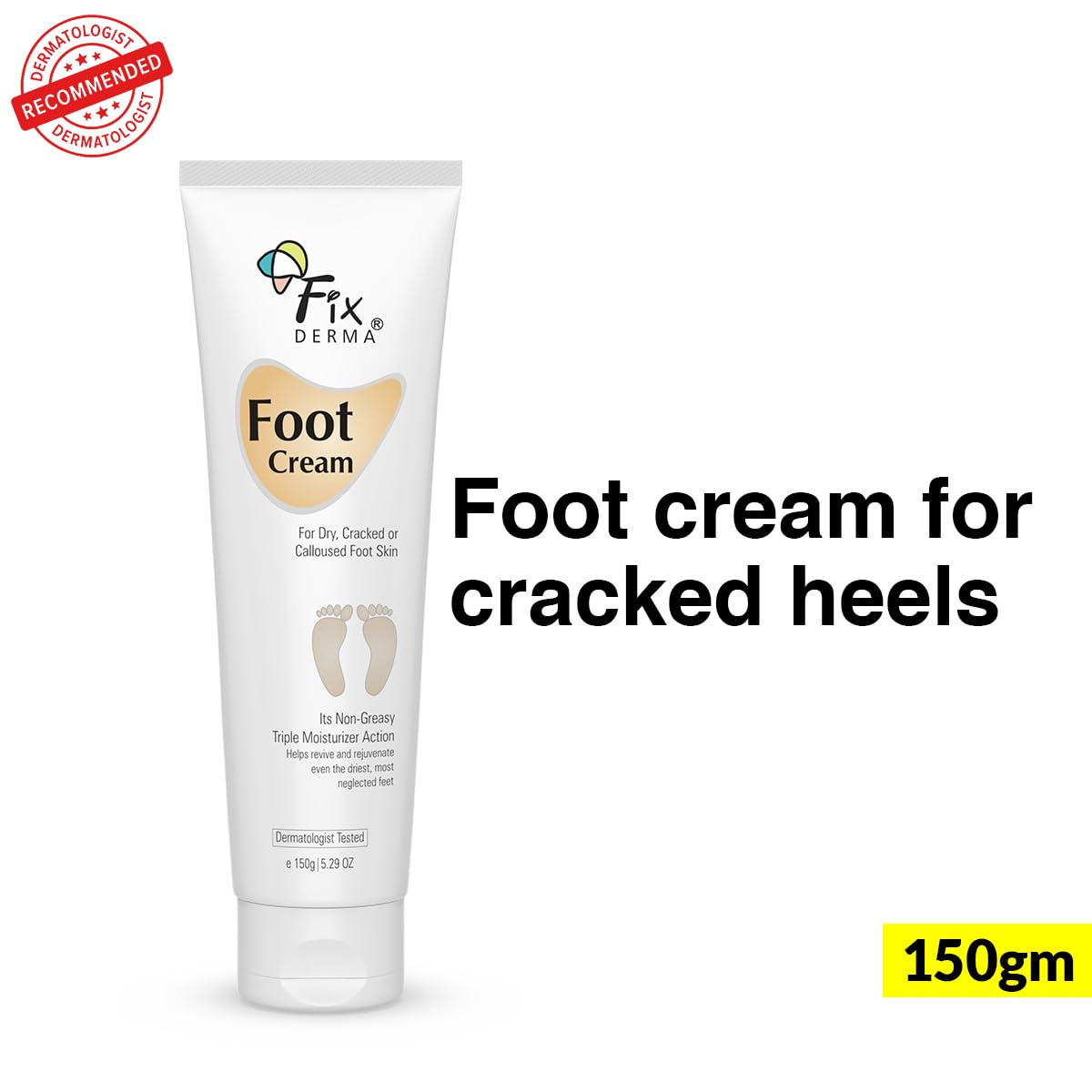 Fixderma 5% Lactic Acid, 15% Urea, 3% Glycerine, Foot Cream For Dry & Cracked Feet, Moisturizes and Soothes Feet, Heel Repair Paraben & Sulphate Free, All Skin Types 150 ML
