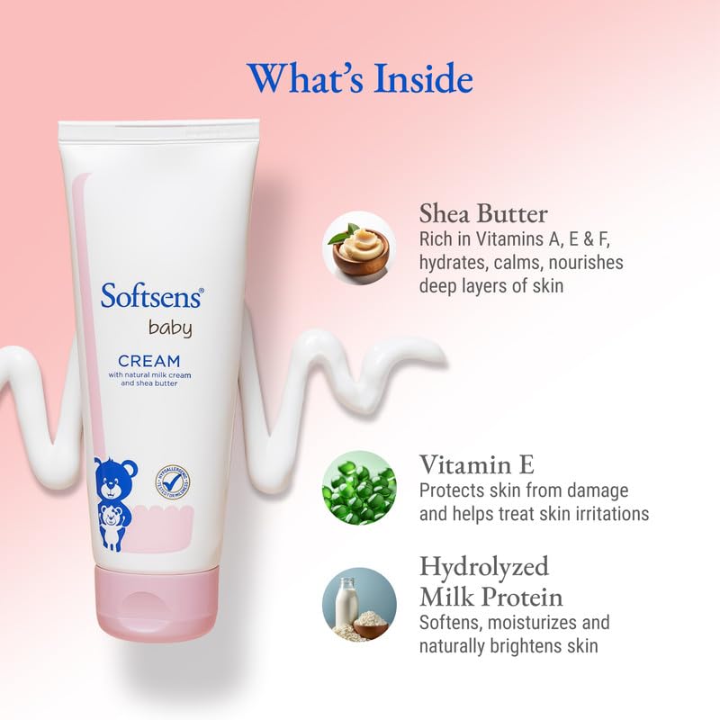 Softsens Baby Rich Moisturising Cream | Enriched with Natural Milk Cream and Shea Butter | Dermatalogically Tested, Hypoallergenic & Paraben Free 100g