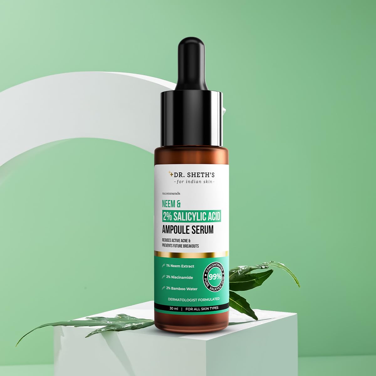 Dr. Sheth's Neem & Salicylic Acid Serum For Active Acne,Blackheads & Open Pores|2% Salicylic Acid & 1% Niacinamide|For Oily & Acne-Prone Skin|Men & Women|30Ml