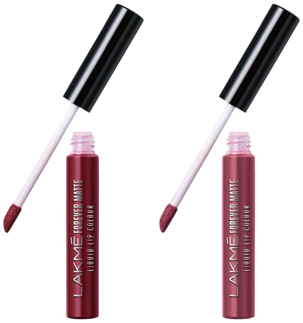 Lakmé Forever Matte Liquid Lip Color, Red Sangria, 5.6 ml and Forever Matte Liquid Lip Colour, Nude Pink, 5.6 ml, Matte Finish