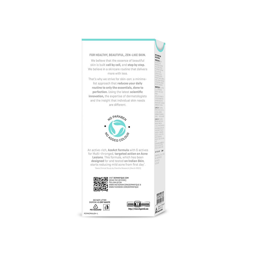 Dermafique Acne Avert Spot Corrector Face Serum with 2.5% Azelaic Acid, 15 ml, Serum for Oily - Acne Prone Skin, Dermatologist Tested on Indian Skin, Reduces Acne Severity in One Day*, For Women & Men