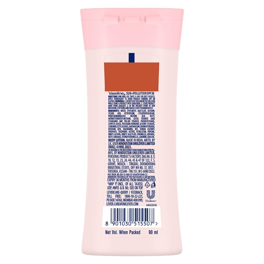 Vaseline Sun + Pollution Protection Spf 30 Body Lotion, Upto 30X Sun Protection, 90Ml - All Skin Type
