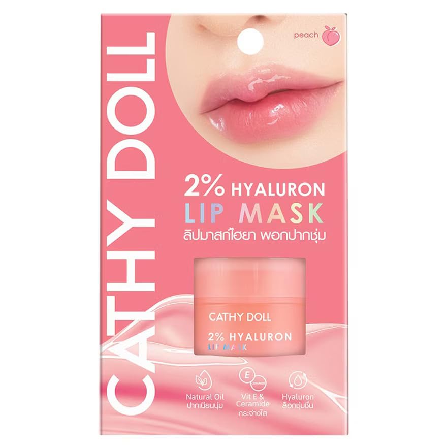 Cathy Doll 2% Hyaluron Lip Mask Peach – 4.5g | Hydrating Overnight Lip Treatment with Hyaluronic Acid | Nourishing Lip Care for Dry, Chapped Lips