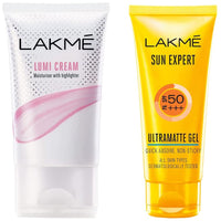 Lakmé Sun Expert SPF 50 Gel, 50 g & Lakmé Lumi Cream,Moisturizer with highlighter, Enriched with Niacinamide for all skin type,30 gm