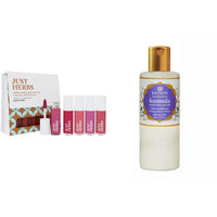 Just Herbs Ayurvedic Matte Liquid Lipstick Kit Set Of 5 With Hydrating & Lightweight Lip Colours (Brights & Pinks) & Kumuda - Indian White Water Lily Silicone-Free Conditioner