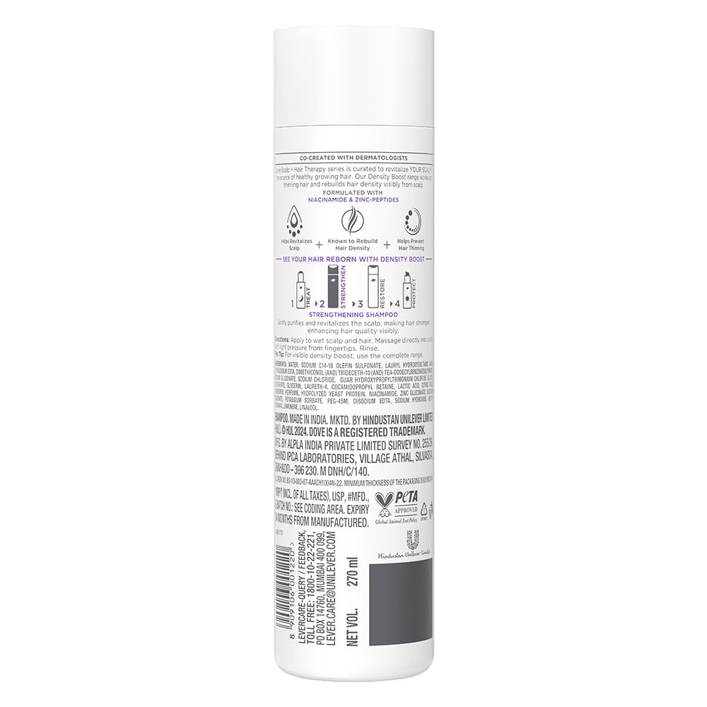 Dove Scalp + Hair Therapy Sulphate Free Density Boost Strengthening Shampoo With Niacinamide And Zinc-Peptides For Visibly Denser Hair, 270 g
