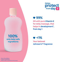 Johnson's Non-Sticky Baby Oil with Vitamin E for Easy Spread and Massage (Clear, 500ml)