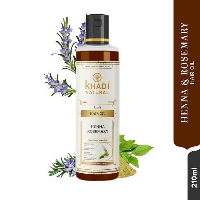 Khadi Natural Rosemary & Henna Hair Oil, Natural Oil For Thick & Voluminous Hair Oil For Controlling Hair Fall & Premature Greying, Paraben & Mineral Oil Free, Suitable For All Hair Types, 210ml (Pack 2, Rosemary & Henna)