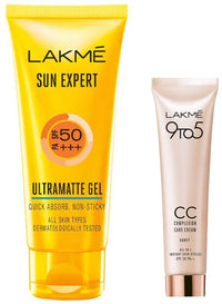 Lakmé Sun Expert Spf 50 Gel for All Skin types, 100 G & Lakmé 9 To 5 Complexion Care Face Cc Cream, Honey, Spf 30, Conceals Dark Spots & Blemishes, 30 G