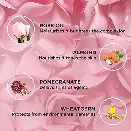 moha: Rose and Almond Bath Soap Unisex Bathing Bar with the benefits of Rose oil Pomegranate extract Almond oil wheat germ oil for soft, nourished and youthful skin - 100gm (Pack of 6)