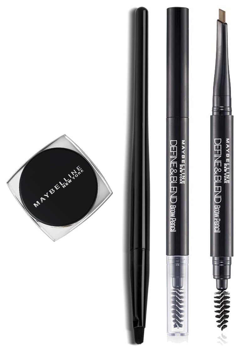 Maybelline New York Lasting Drama Gel Eyeliner,Blackest Black, 2.5g & Maybelline New York's Define & Blend Brow Pencil Natural Brown, 0.16g