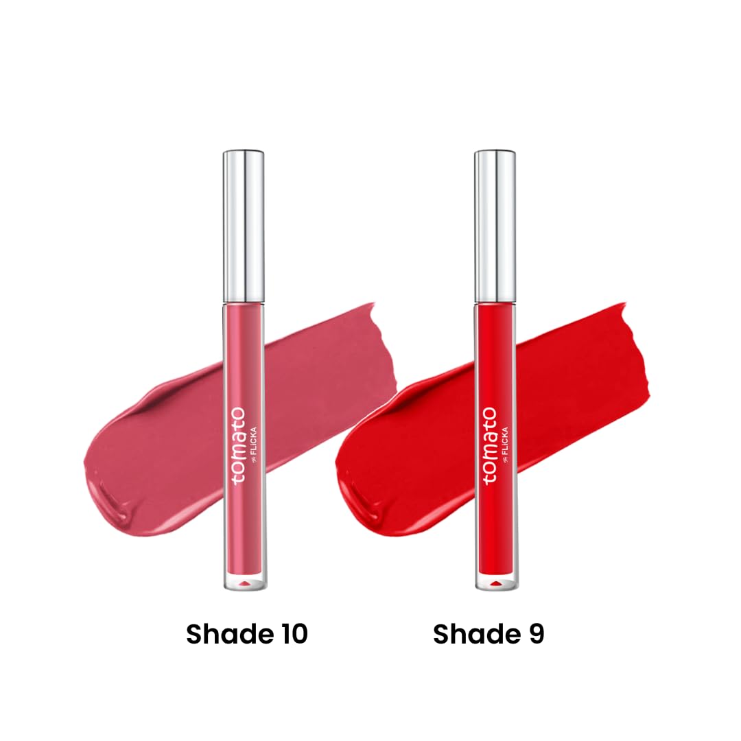 FLiCKA Tomato Liquid Matte Lipstick Transfer Proof, Smudge Proof, Non-Sticky, Creamy Lightweight Shade 10 & Shade 9 Combo