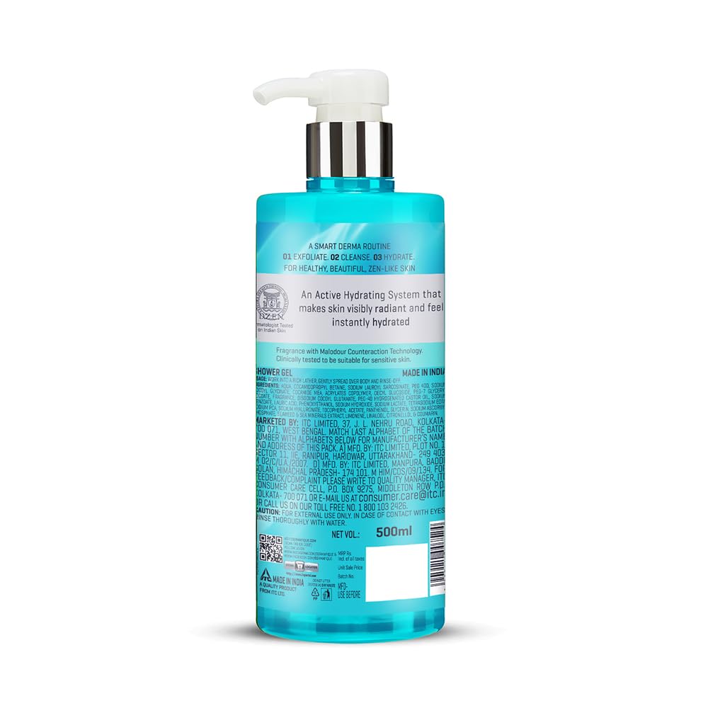 Dermafique Aqua Surge Shower Gel 500ml, Body Wash for Women & Men, No Parabens/SLS/SLES, with Sea Mineral & Pro Vitamin B5, For Hydrated Skin, Suitable for Sensitive-Normal Skin | Dermatologist Tested