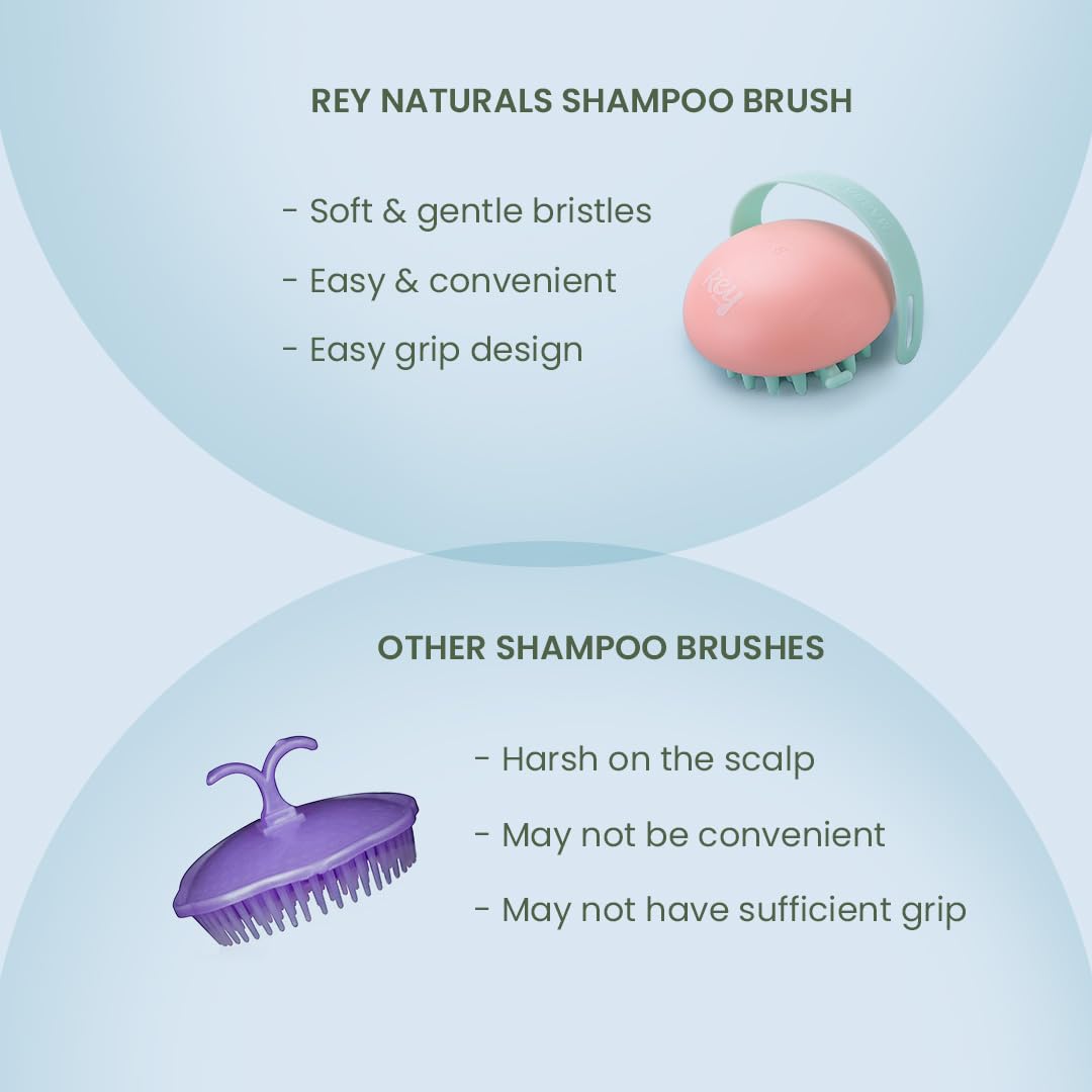 Rey Naturals Hair Scalp Massager | Shampoo & Hair Oil Brush for Men and Women | Hair Growth, Scalp Care and Relaxation | Oil Massager For Scalp | Soft Silicon Bristles for Gentle Massage | Pink