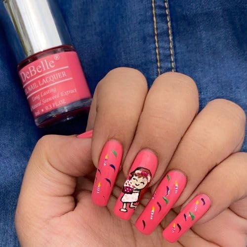 DeBelle Gel Nail Polish Bebe' Kiss (Hot Pink Nail Paint)|Non UV - Gel Finish |Chip Resistant | Seaweed Enriched Formula| Long Lasting|Cruelty and Toxic Free| 8ml Glossy Finish