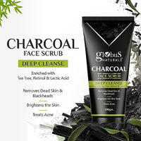 Globus Naturals Anti Pollution & Anti Acne Charcoal Face Scrub, Detox & Deep Cleanse Formula, Fights Pollution and De-Tans skin, For Men with Oily & Acne Prone Skin, 100 gms