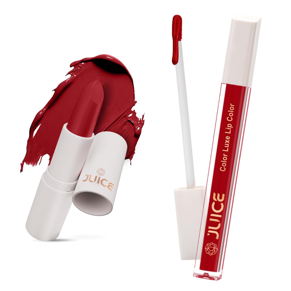 Juice Red Addict - M03 Kiss Sensation Lipstick & Cherry Pop - M07 Color Luxe Liquid Lipstick with Goodness of Bio Retinol, & SPF 15 UV Protection