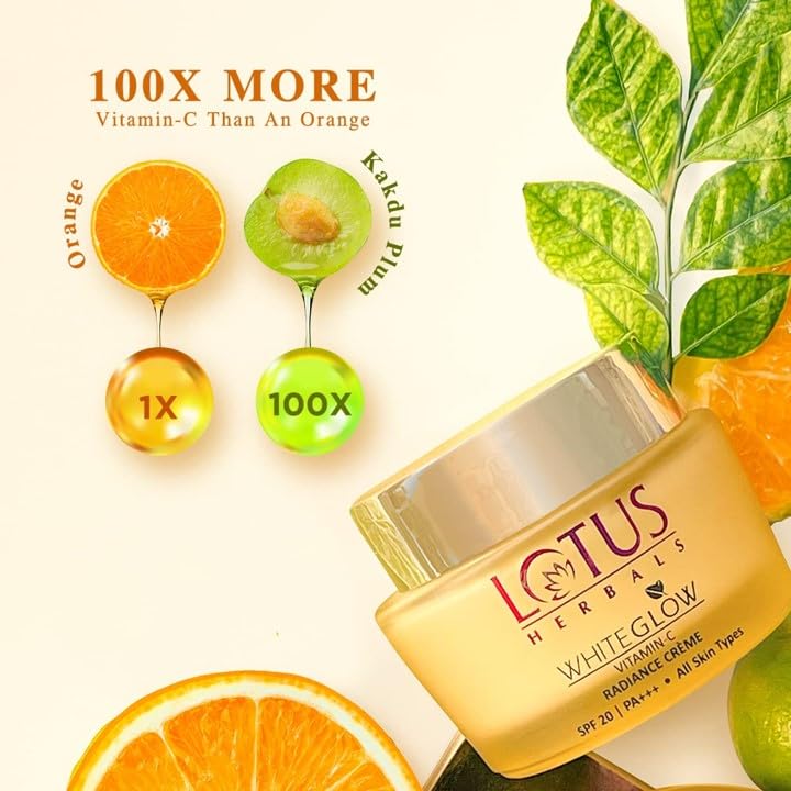 Lotus Herbals WhiteGlow Vitamin C Radiance Cream, Radiance Gel Crème, Set of 2, 50gm
