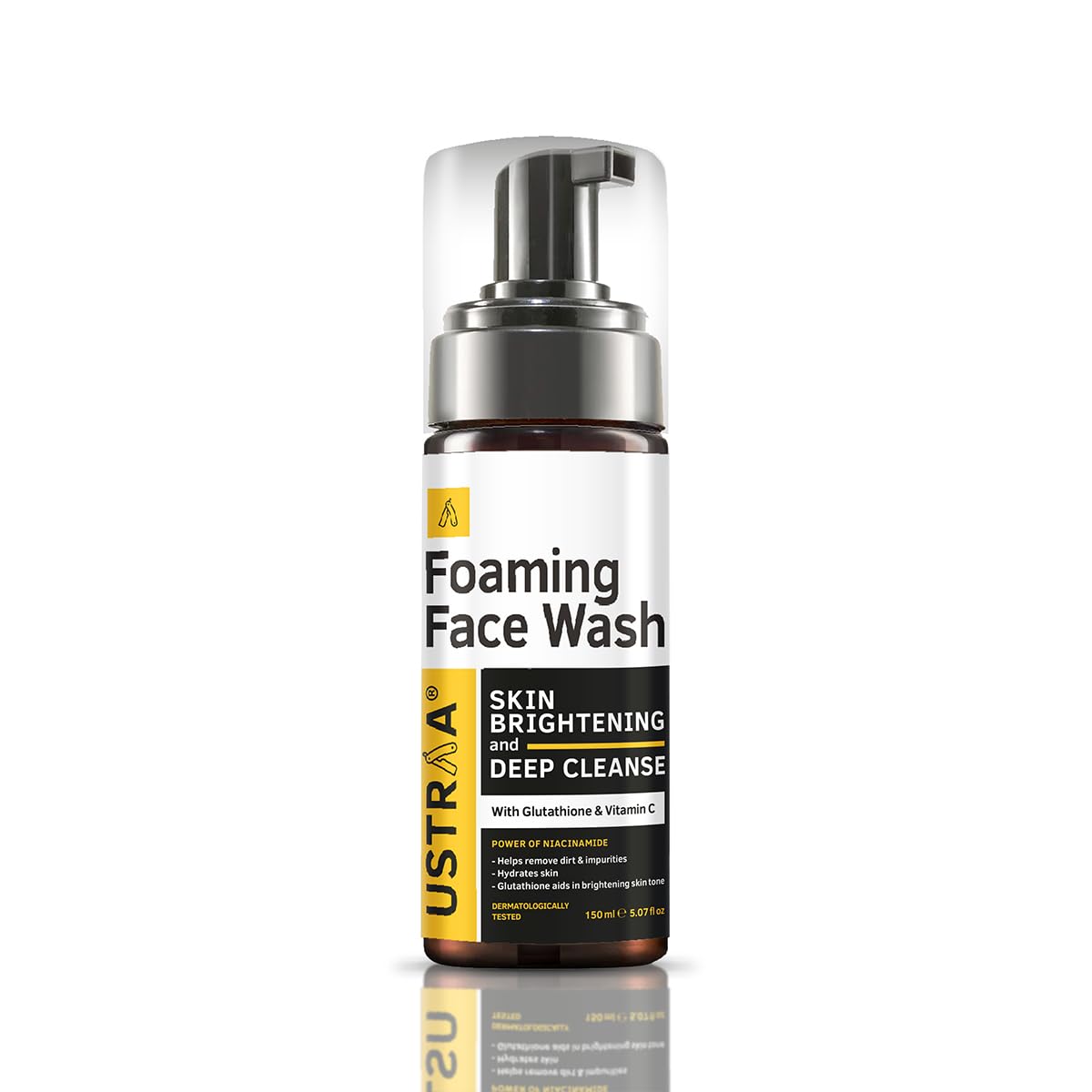 Ustraa Foaming Face Wash - 150ml - Skin Brightening & Deep Cleanse | with Glutathione & Vitamin C | Helps in Effective Removal of Dirt & Tan | Hydrates Skin | NO SLS, NO PARABEN