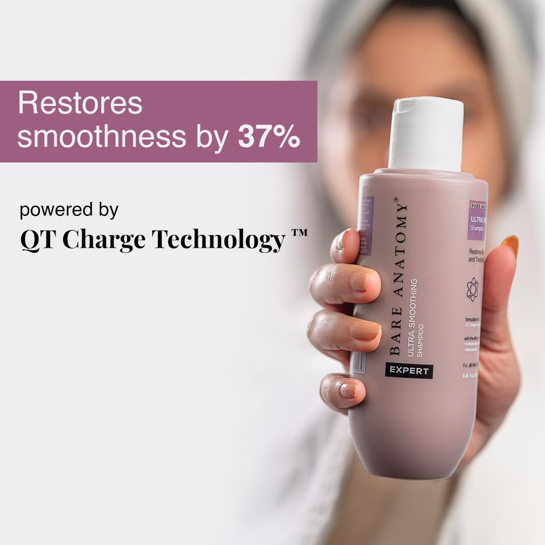 Bare Anatomy Ultra Smoothing Shampoo for Dry and Frizzy Hair | Restores Smoothing & Texture by 37% | Powered By Carbohydrate Complex & Niacinamide | SLS & Paraben Free | Vegan | For Men & Women -250ml