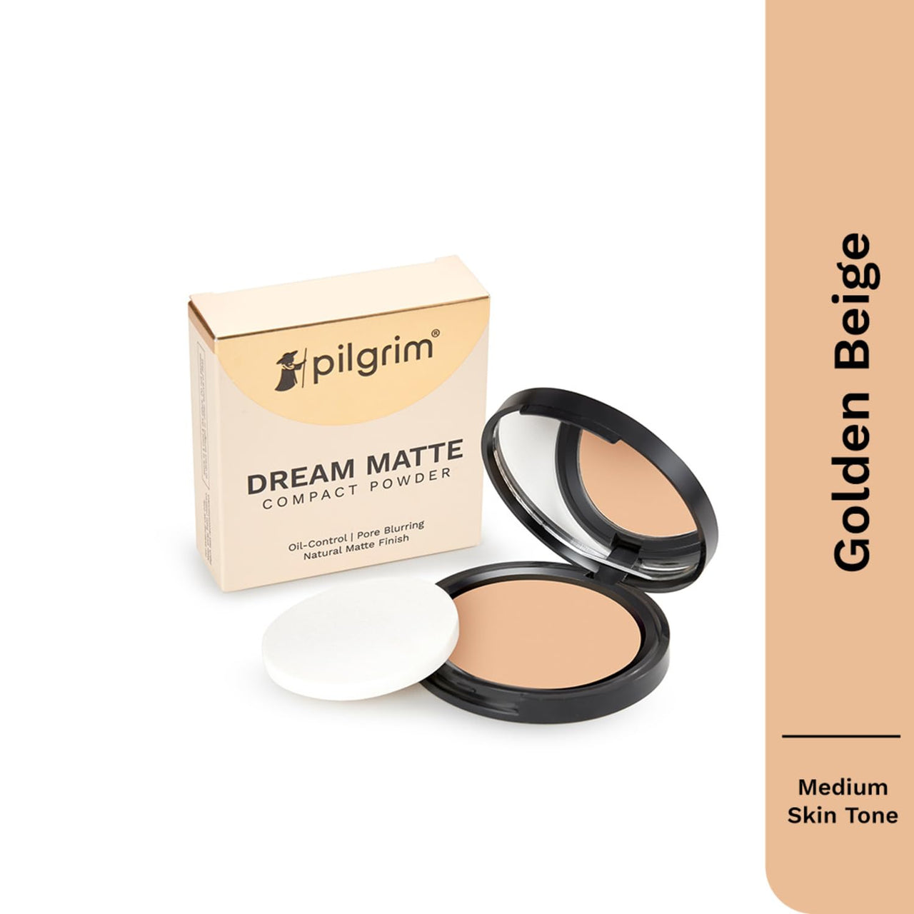 Pilgrim Golden Beige Matte Finish Compact Powder For All Skin Types Absorbs Oil, Conceals & Gives Radiant Skin, 20 Gram
