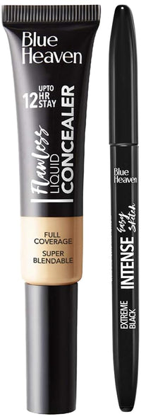 Blue Heaven Intense Matte Finish Eyeliner Easy Sketch, Black, 1ml & Flawless Liquid Concealer, 201, Cream, 16g