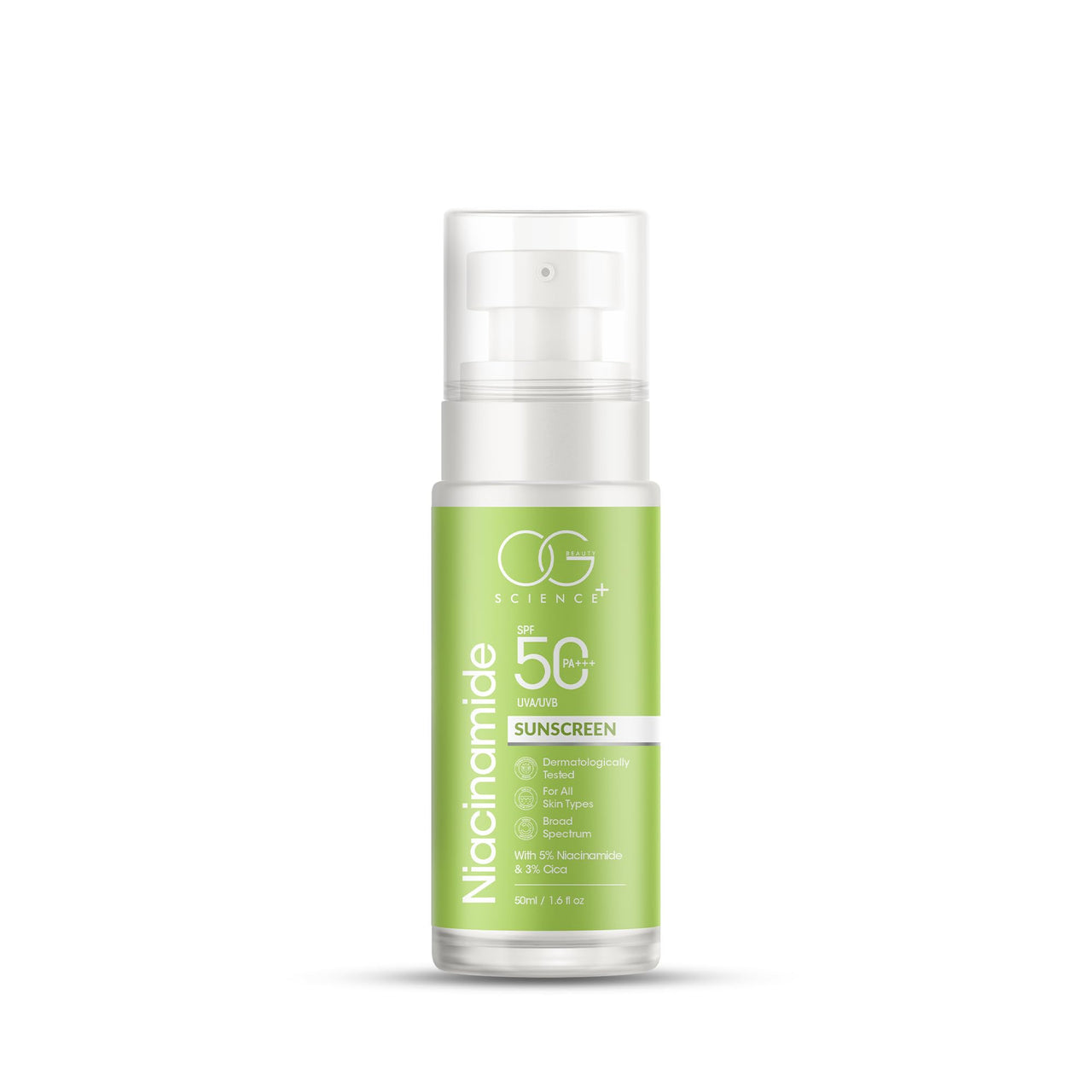 OG BEAUTY SCIENCE SPF 50 PA+++ Sunscreen | 5% Niacinamide & 3% Cica | Broad Spectrum UV Protection | Soothing & Hydrating | Dermatologically Tested | 50ml