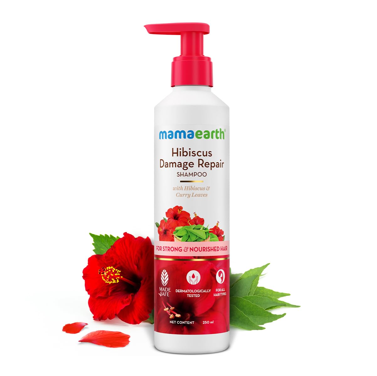 Mamaearth Hibiscus Damage Repair Shampoo With Hibiscus & Curry Leaves for Strong & Nourished Hair - 250ml | For Dry & Frizzy Hair | For Smoother, Shinier Hair | Suitable For All Hair Types