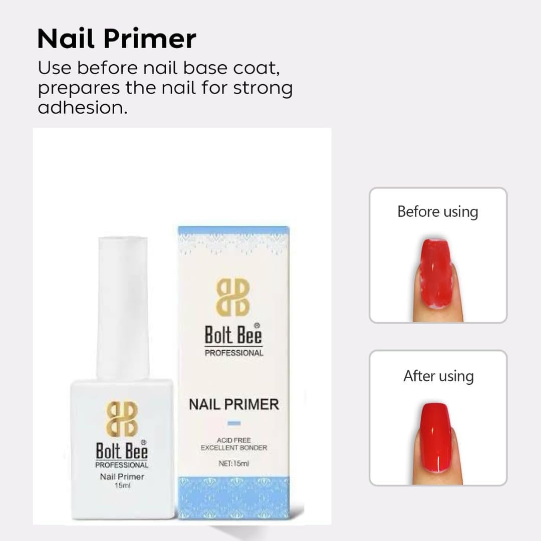 Bolt Bee Professional Natural Acid-Free Primer for Acrylic and Gel Nail Polish, Non Acid Primer for UV Gels Fast Dry Superior Bonding Agent